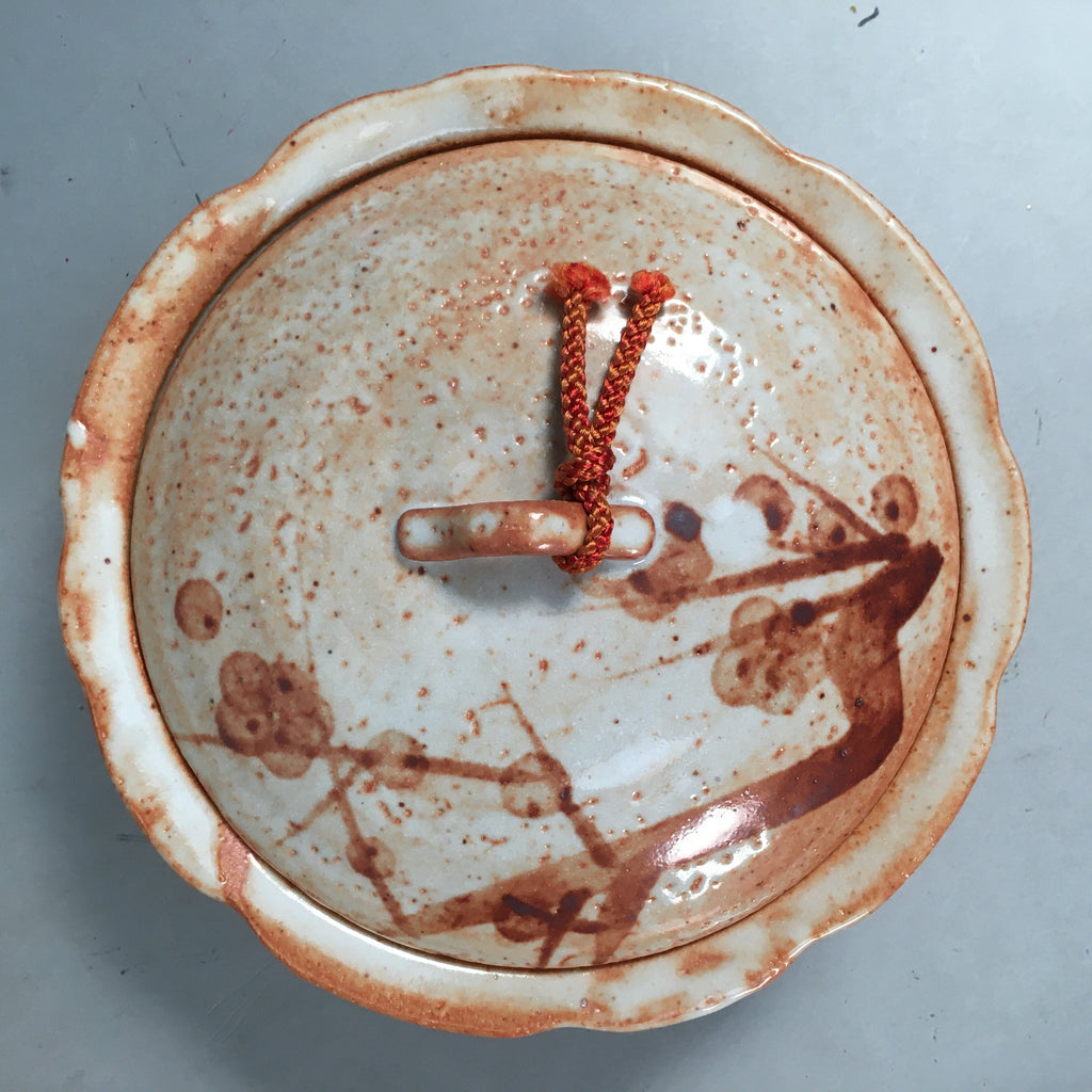 Japanese Ceramic Snack Bowl Lidded Kashiki Mino ware Vtg Pottery Round PP435