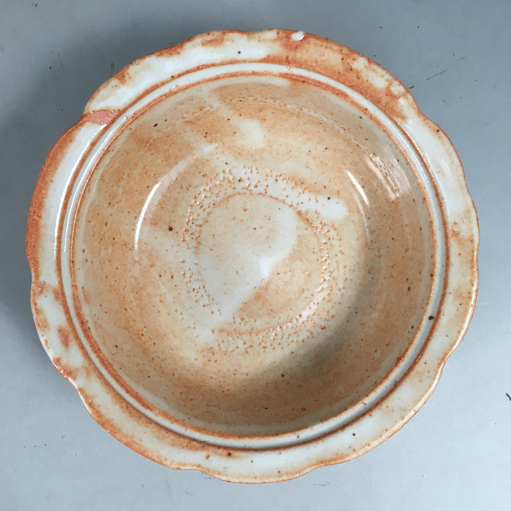 Japanese Ceramic Snack Bowl Lidded Kashiki Mino ware Vtg Pottery Round PP435