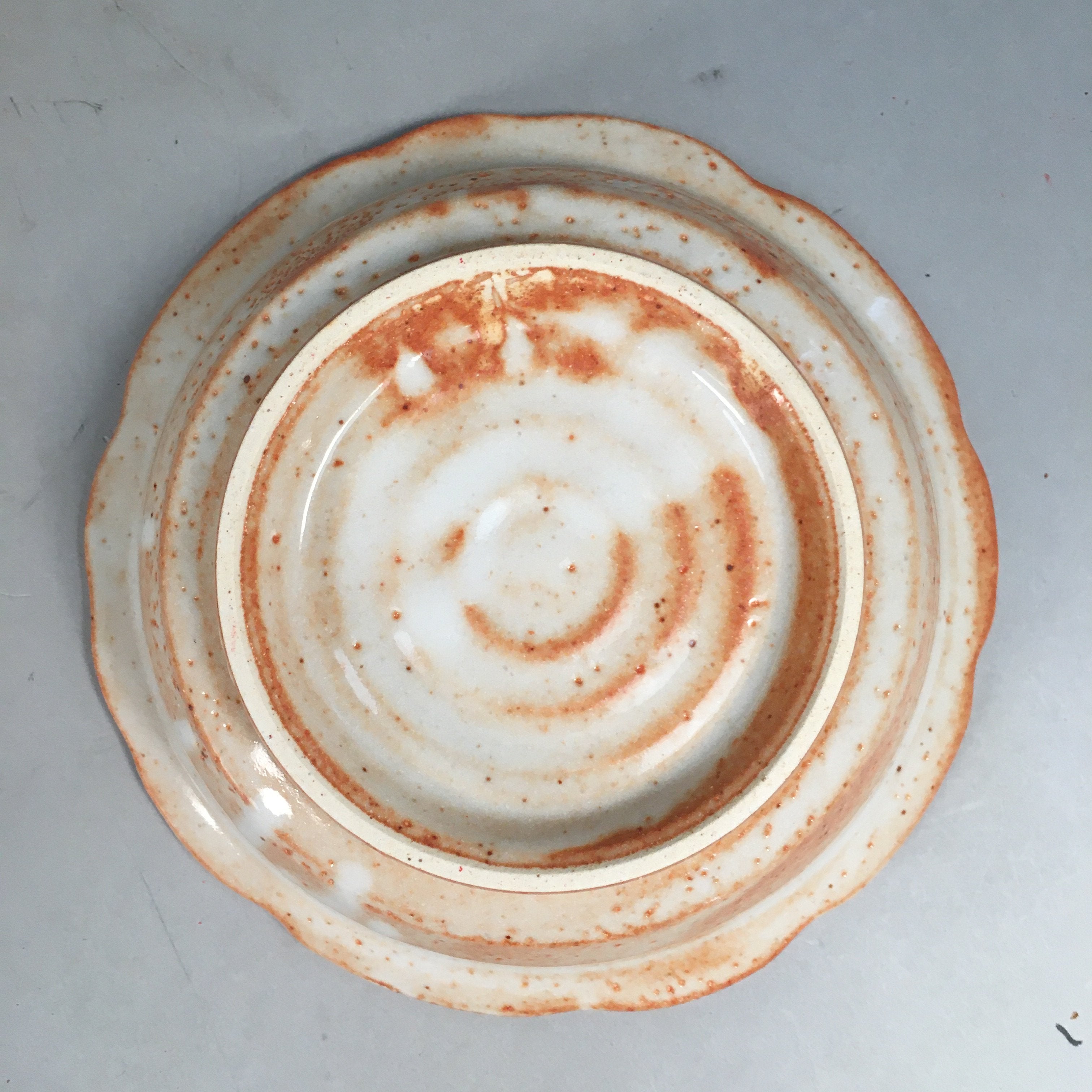 Japanese Ceramic Snack Bowl Lidded Kashiki Mino ware Vtg Pottery Round PP435