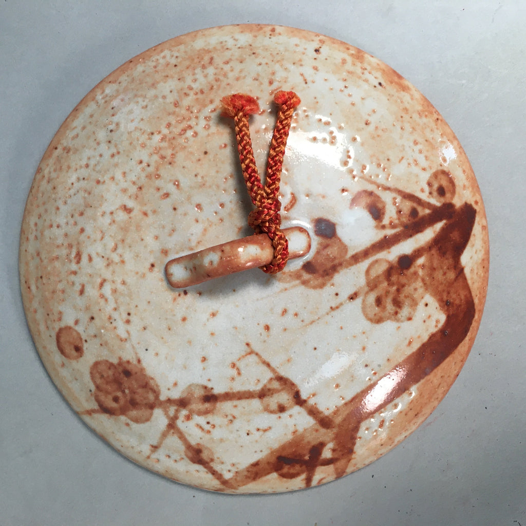 Japanese Ceramic Snack Bowl Lidded Kashiki Mino ware Vtg Pottery Round PP435