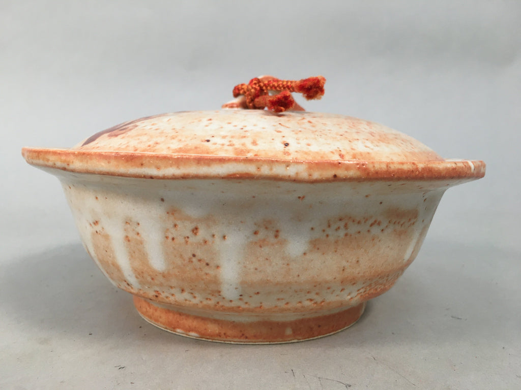Japanese Ceramic Snack Bowl Lidded Kashiki Mino ware Vtg Pottery Round PP435