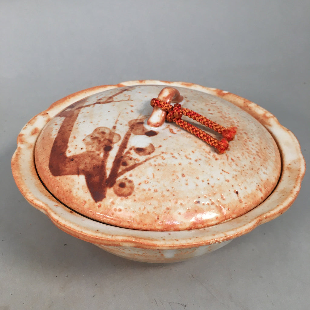 Japanese Ceramic Snack Bowl Lidded Kashiki Mino ware Vtg Pottery Round PP435