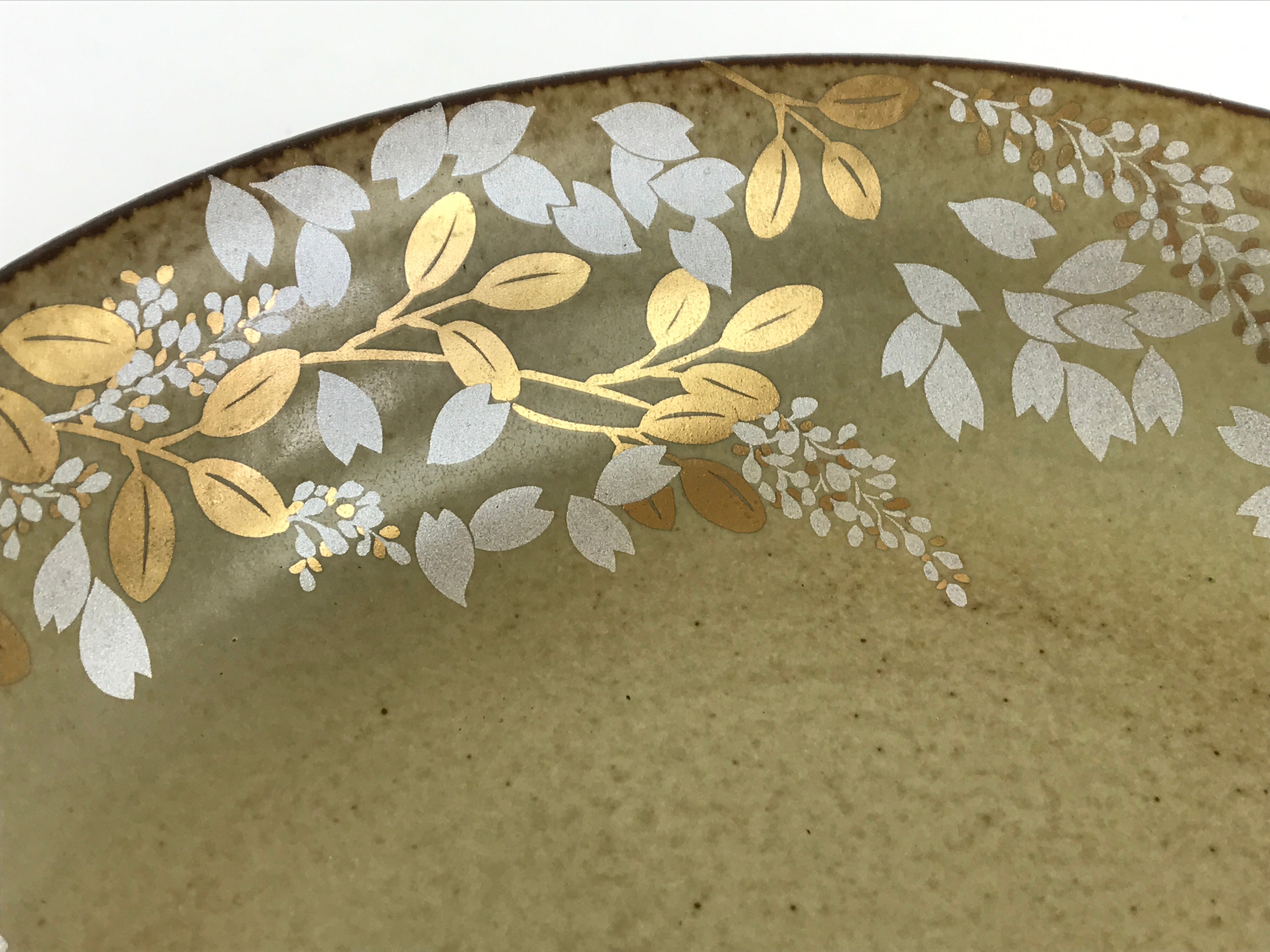Japanese Ceramic Soup Bowl Vtg Deep Plate Silver Gold Flower 