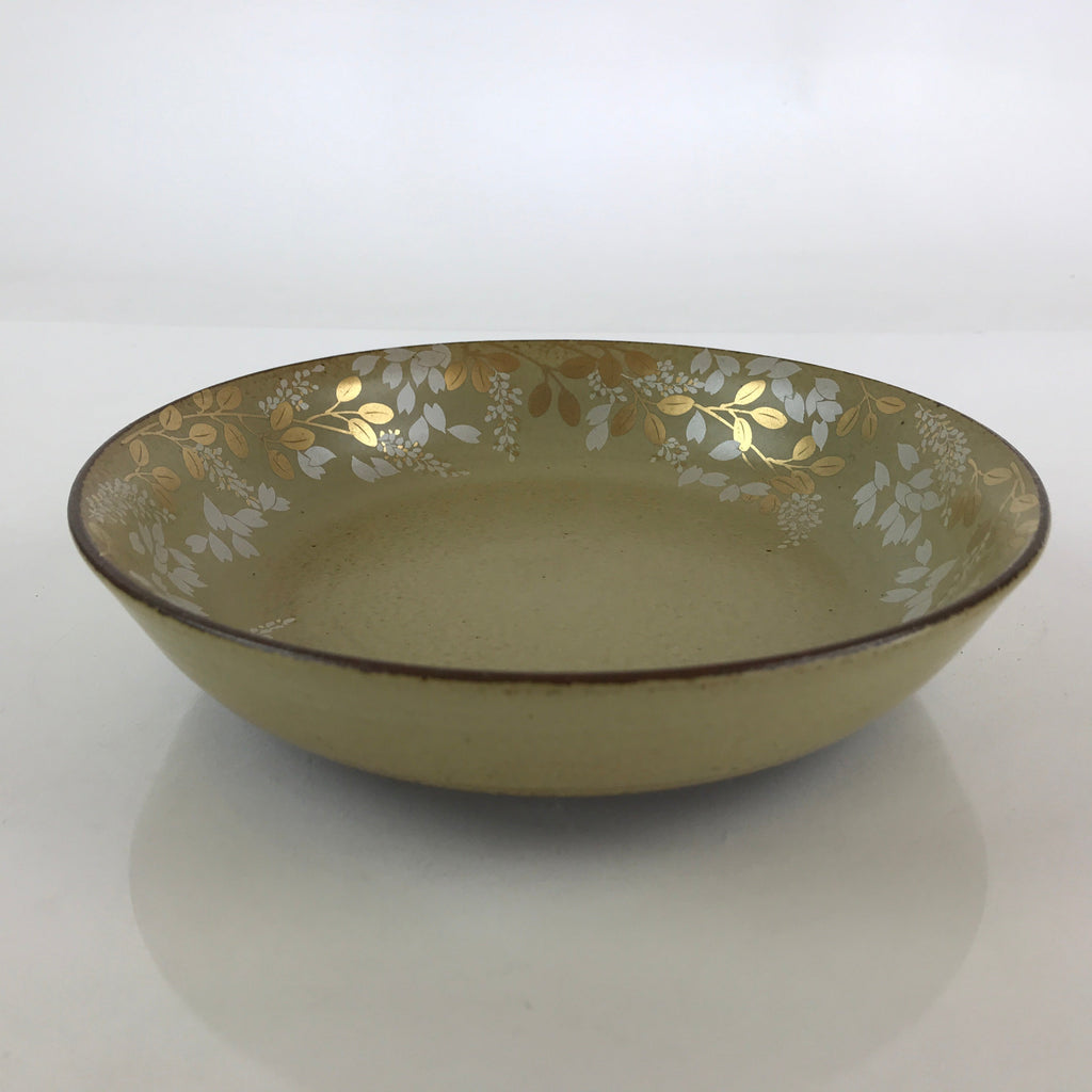 Japanese Ceramic Soup Bowl Vtg Deep Plate Silver Gold Flower Pattern Brown PY222