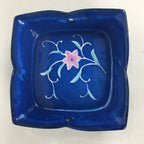 Japanese Ceramic Square Bowl Vtg Blue Pottery Pink Green Flower Design PP638