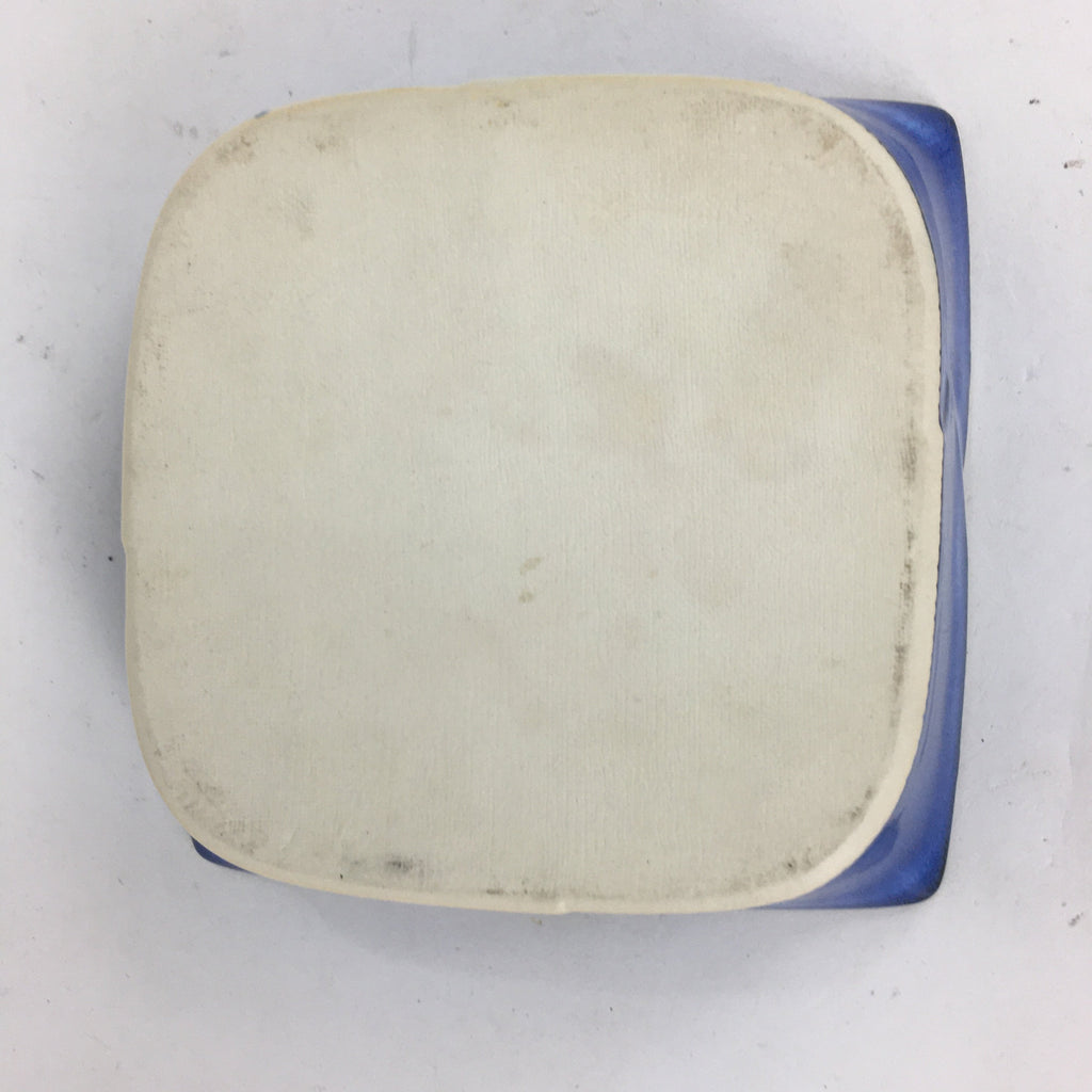 Japanese Ceramic Square Bowl Vtg Blue Pottery Pink Green Flower Design PP638