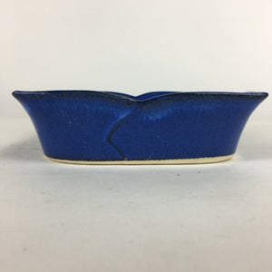 Japanese Ceramic Square Bowl Vtg Blue Pottery Pink Green Flower Design PP638