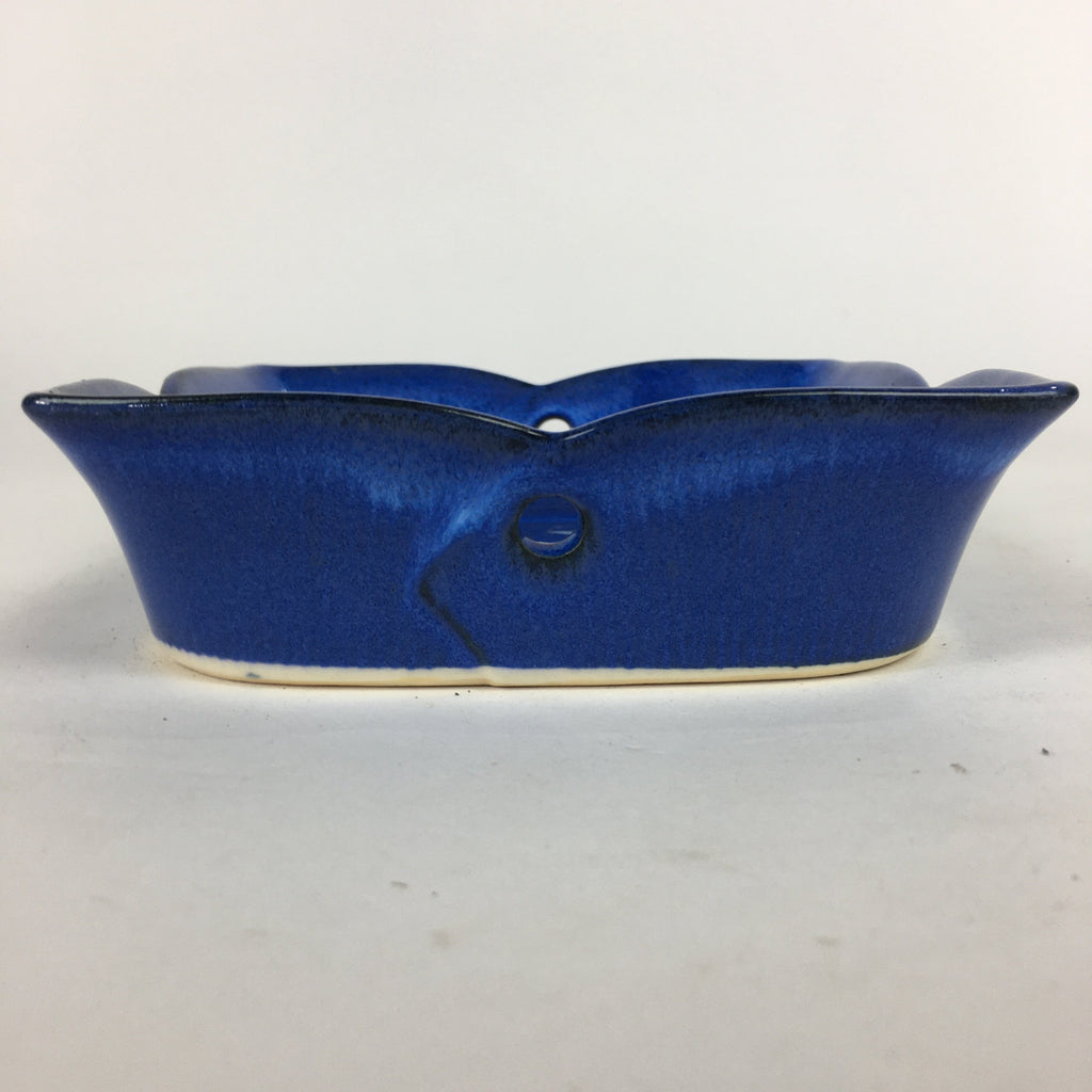 Japanese Ceramic Square Bowl Vtg Blue Pottery Pink Green Flower Design PP638