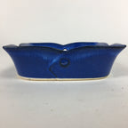 Japanese Ceramic Square Bowl Vtg Blue Pottery Pink Green Flower Design PP638