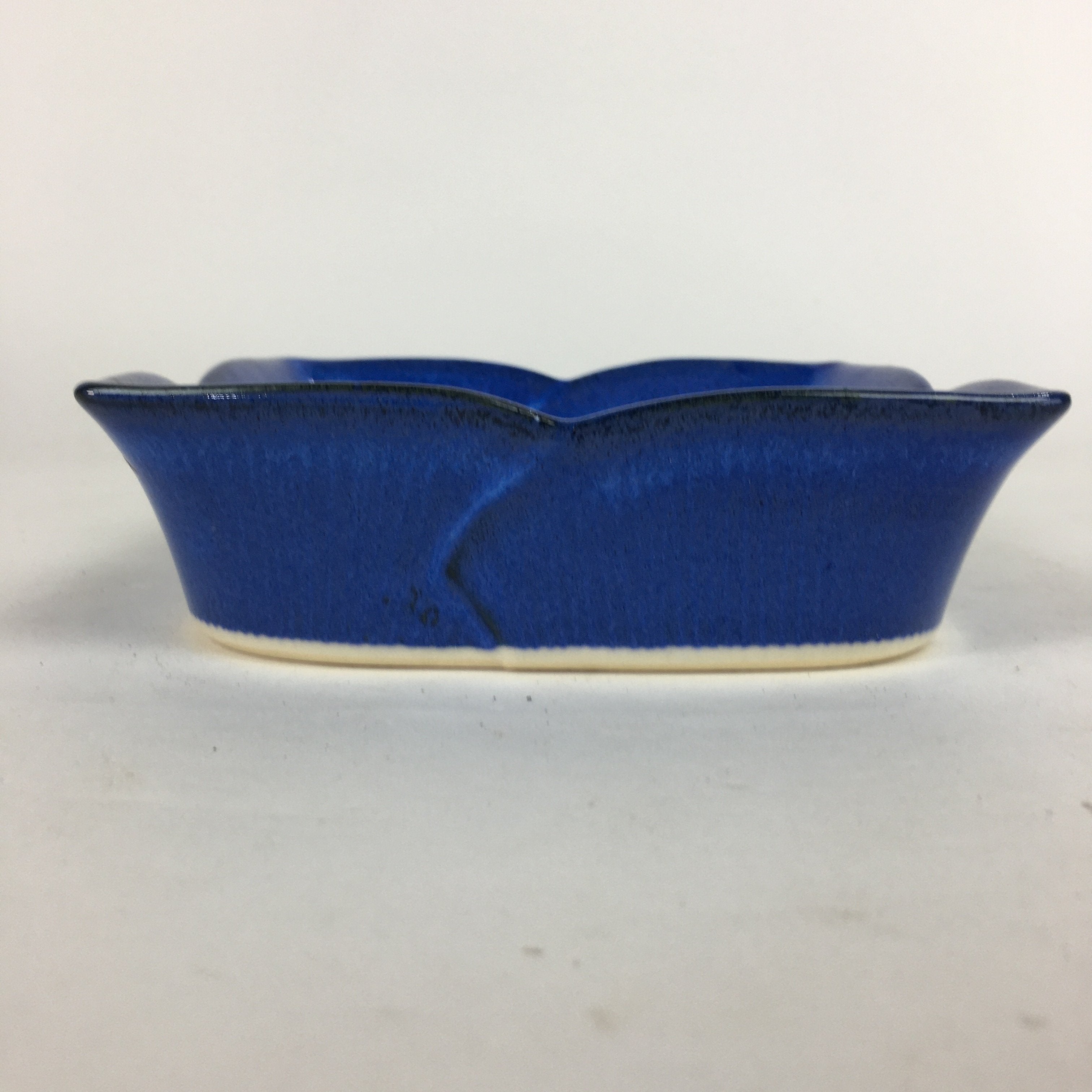 Japanese Ceramic Square Bowl Vtg Blue Pottery Pink Green Flower Design PP638