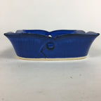Japanese Ceramic Square Bowl Vtg Blue Pottery Pink Green Flower Design PP638