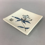 Japanese Ceramic Square Plate Kozara Seto ware Vtg Floral Crackle Pottery PT784