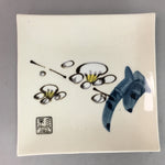 Japanese Ceramic Square Plate Kozara Seto ware Vtg Floral Crackle Pottery PT787