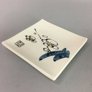 Japanese Ceramic Square Plate Kozara Seto ware Vtg Floral Crackle Pottery PT787