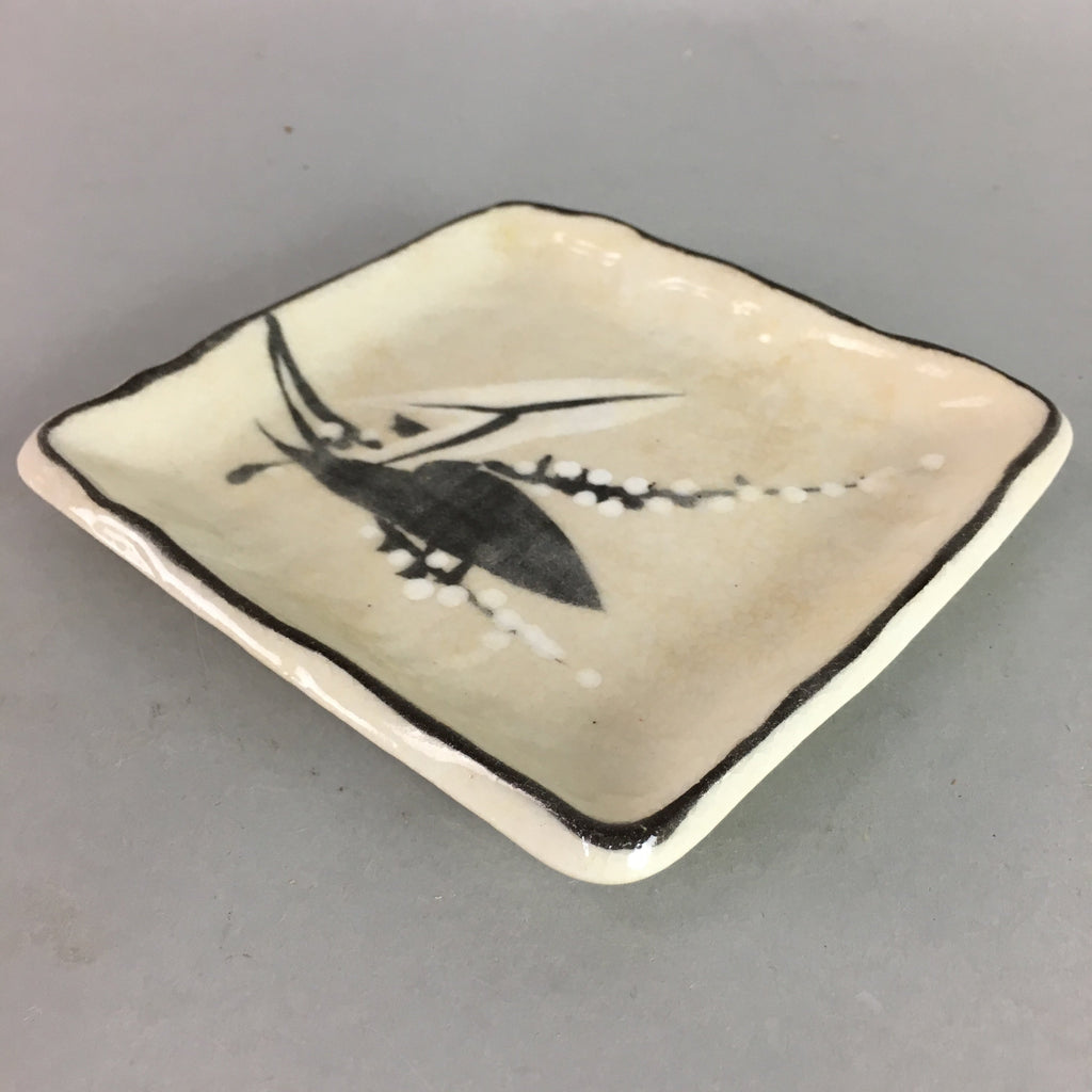 Japanese Ceramic Square Plate Kozara Vtg Pottery Lily of valley Crackle PT638