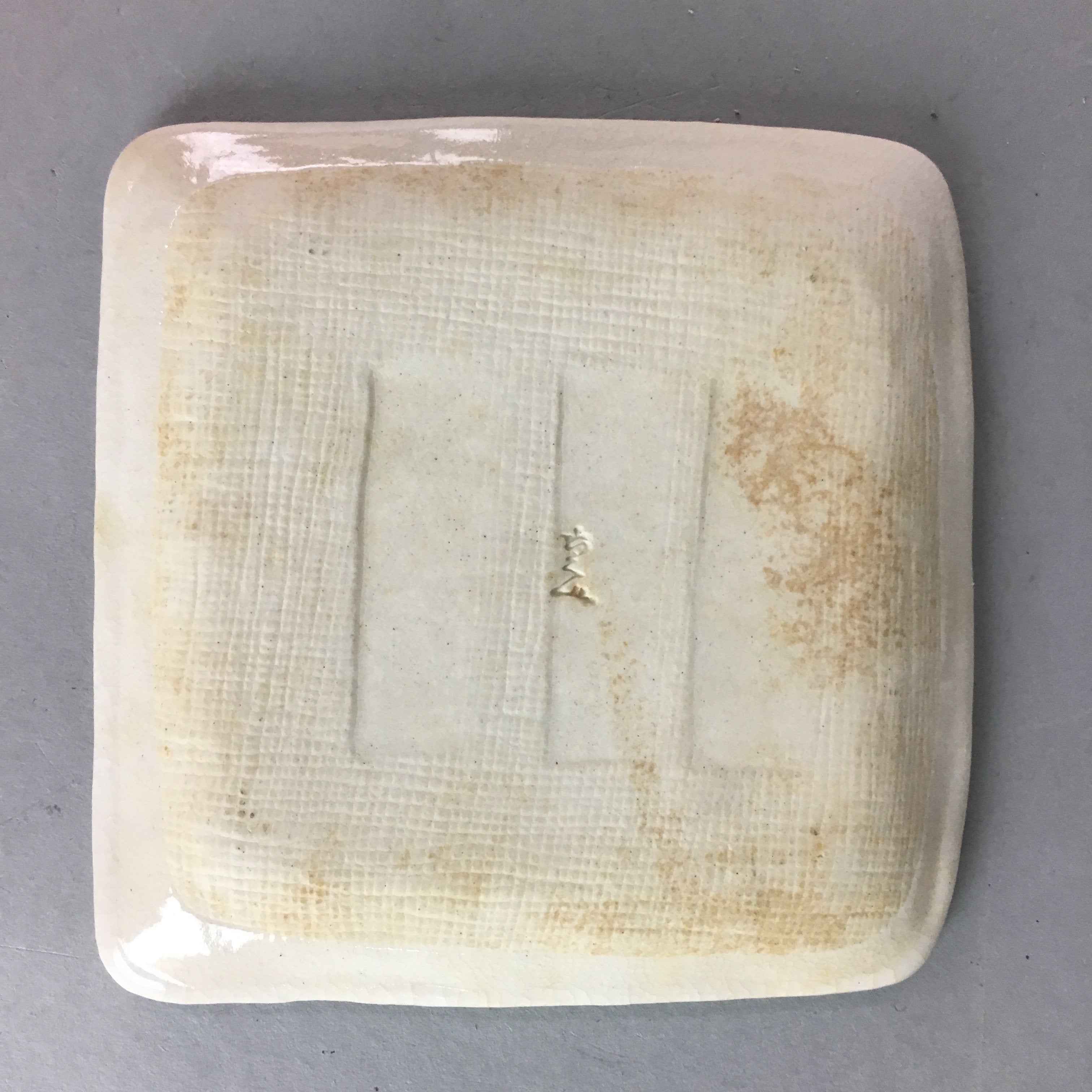 Japanese Ceramic Square Plate Kozara Vtg Pottery Lily of valley Crackle PT638