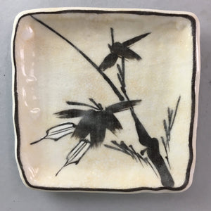 Japanese Ceramic Square Plate Kozara Vtg Pottery Tree Leaf Crackle PT639