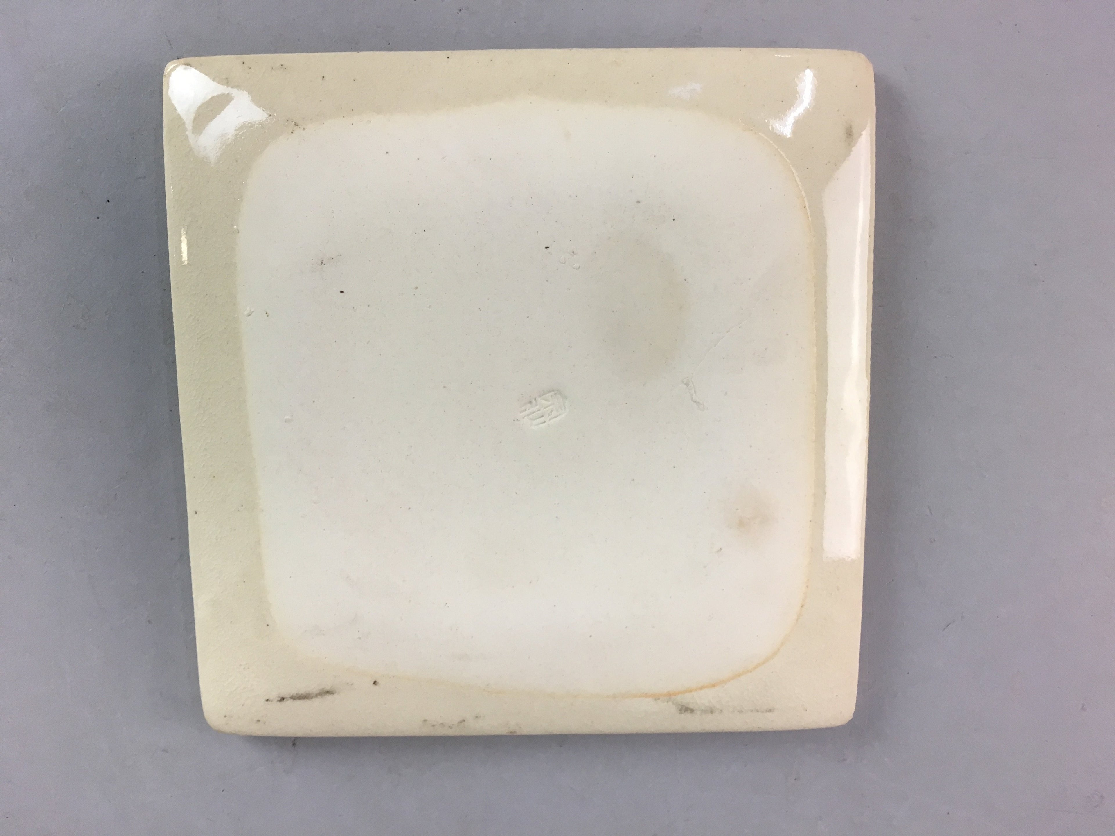 Japanese Ceramic Square Plate Vtg Pottery Floral Design Beige Sushi PT100