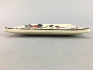 Japanese Ceramic Square Plate Vtg Pottery Floral Design Beige Sushi PT100