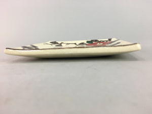 Japanese Ceramic Square Plate Vtg Pottery Floral Design Beige Sushi PT100