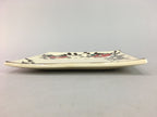 Japanese Ceramic Square Plate Vtg Pottery Floral Design Beige Sushi PT101