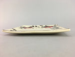 Japanese Ceramic Square Plate Vtg Pottery Floral Design Beige Sushi PT101