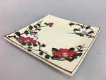 Japanese Ceramic Square Plate Vtg Pottery Floral Design Beige Sushi PT101