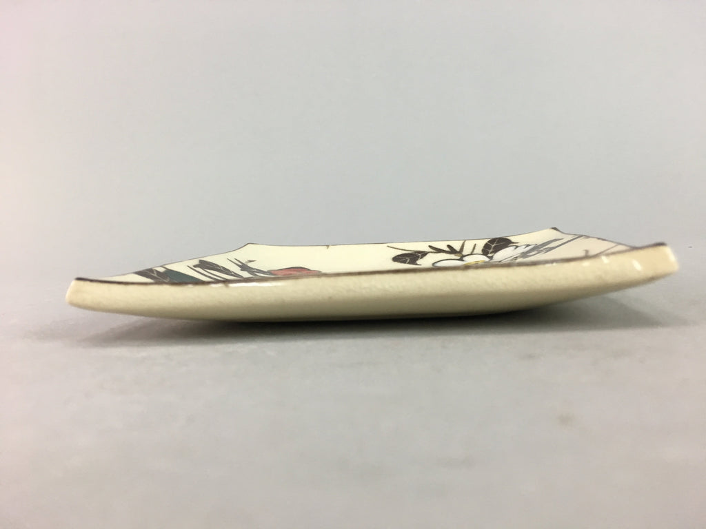 Japanese Ceramic Square Plate Vtg Pottery Floral Design Beige Sushi PT96
