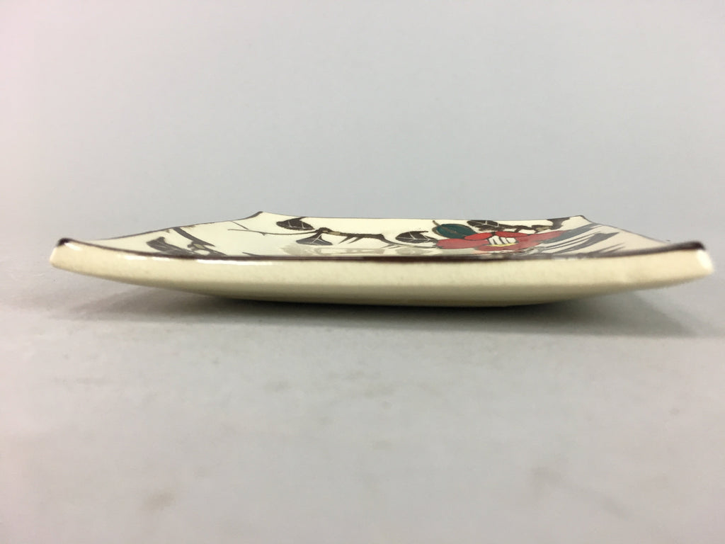Japanese Ceramic Square Plate Vtg Pottery Floral Design Beige Sushi PT96