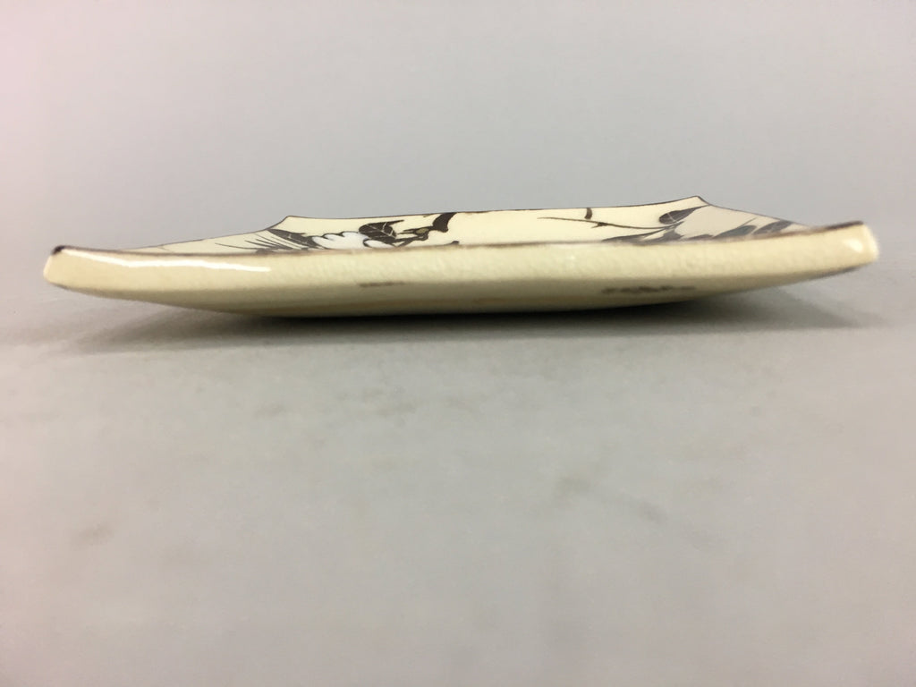 Japanese Ceramic Square Plate Vtg Pottery Floral Design Beige Sushi PT96