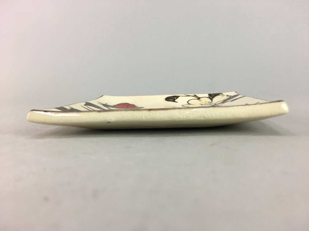 Japanese Ceramic Square Plate Vtg Pottery Floral Design Beige Sushi PT97