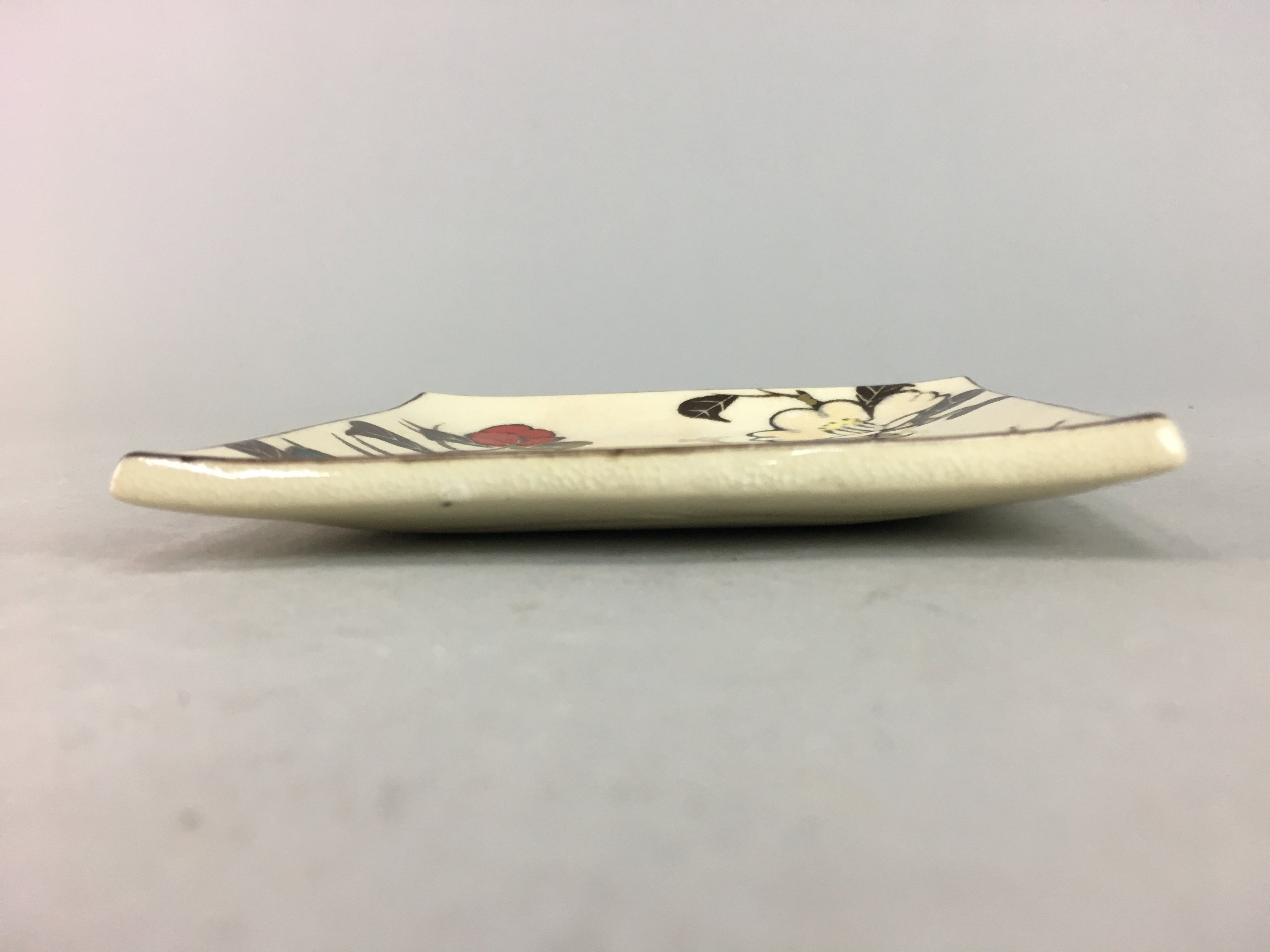 Japanese Ceramic Square Plate Vtg Pottery Floral Design Beige Sushi PT97