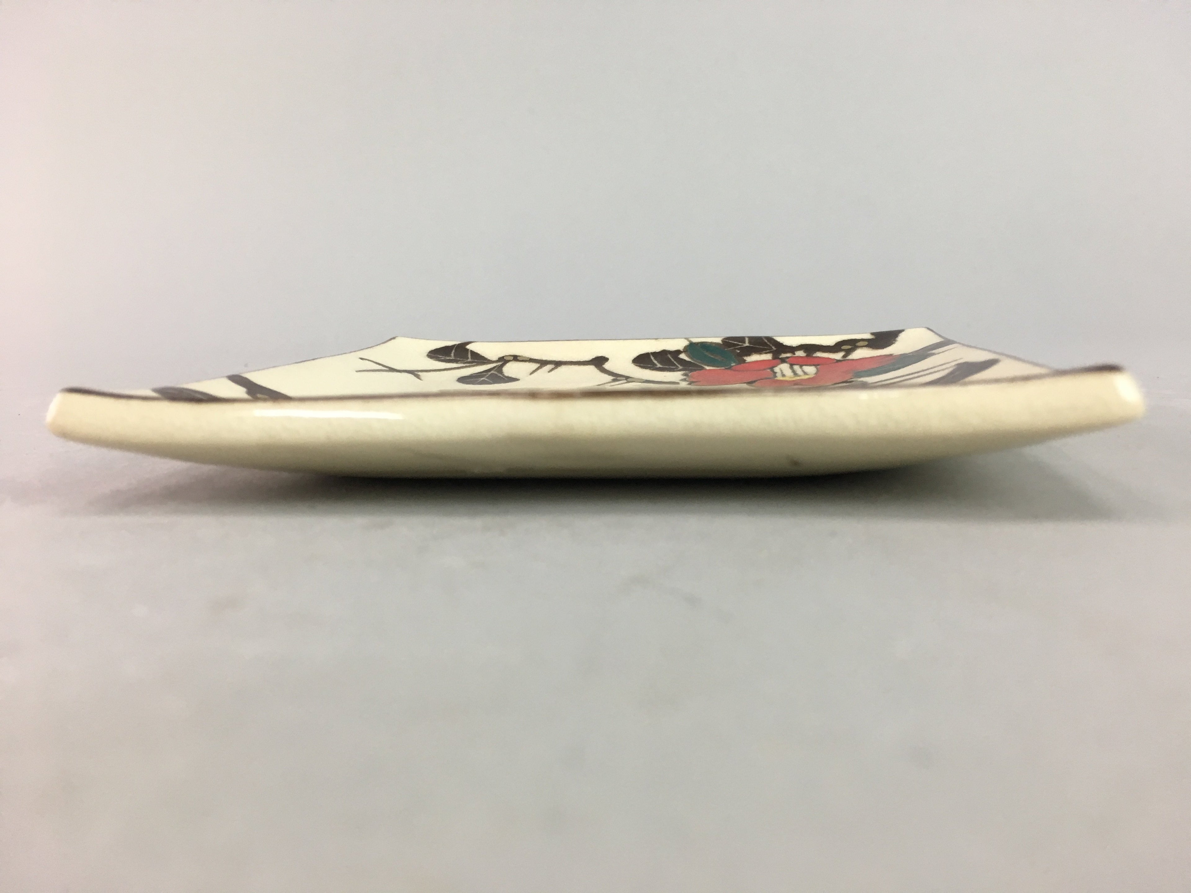 Japanese Ceramic Square Plate Vtg Pottery Floral Design Beige Sushi PT97