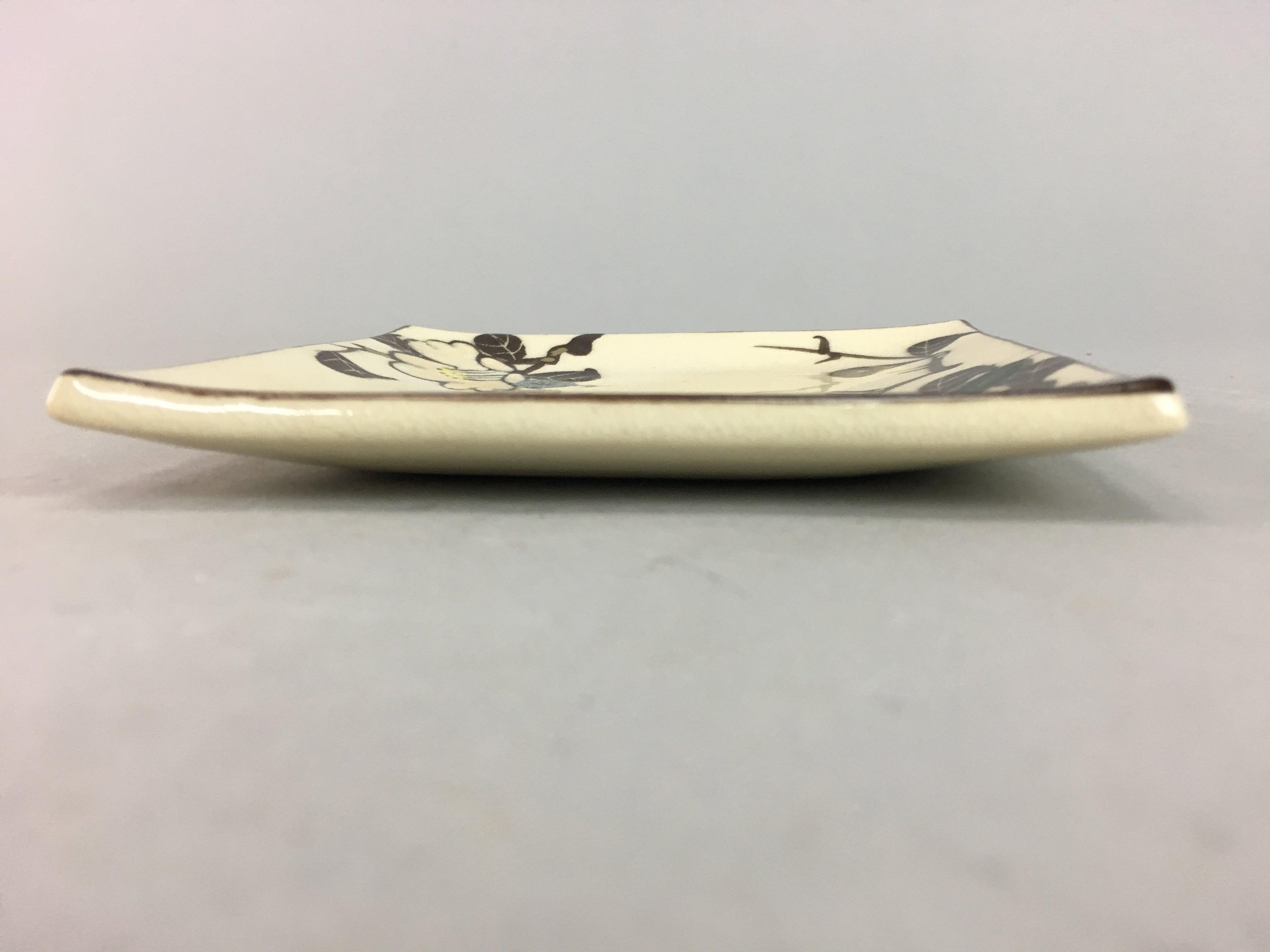 Japanese Ceramic Square Plate Vtg Pottery Floral Design Beige Sushi PT97