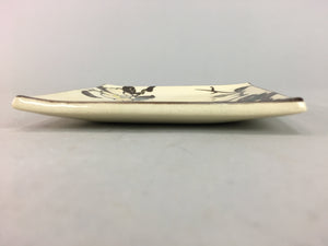 Japanese Ceramic Square Plate Vtg Pottery Floral Design Beige Sushi PT97