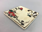 Japanese Ceramic Square Plate Vtg Pottery Floral Design Beige Sushi PT98