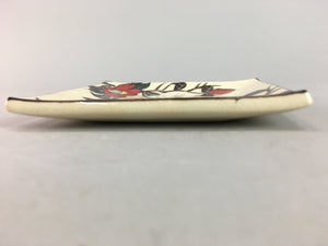 Japanese Ceramic Square Plate Vtg Pottery Floral Design Beige Sushi PT99