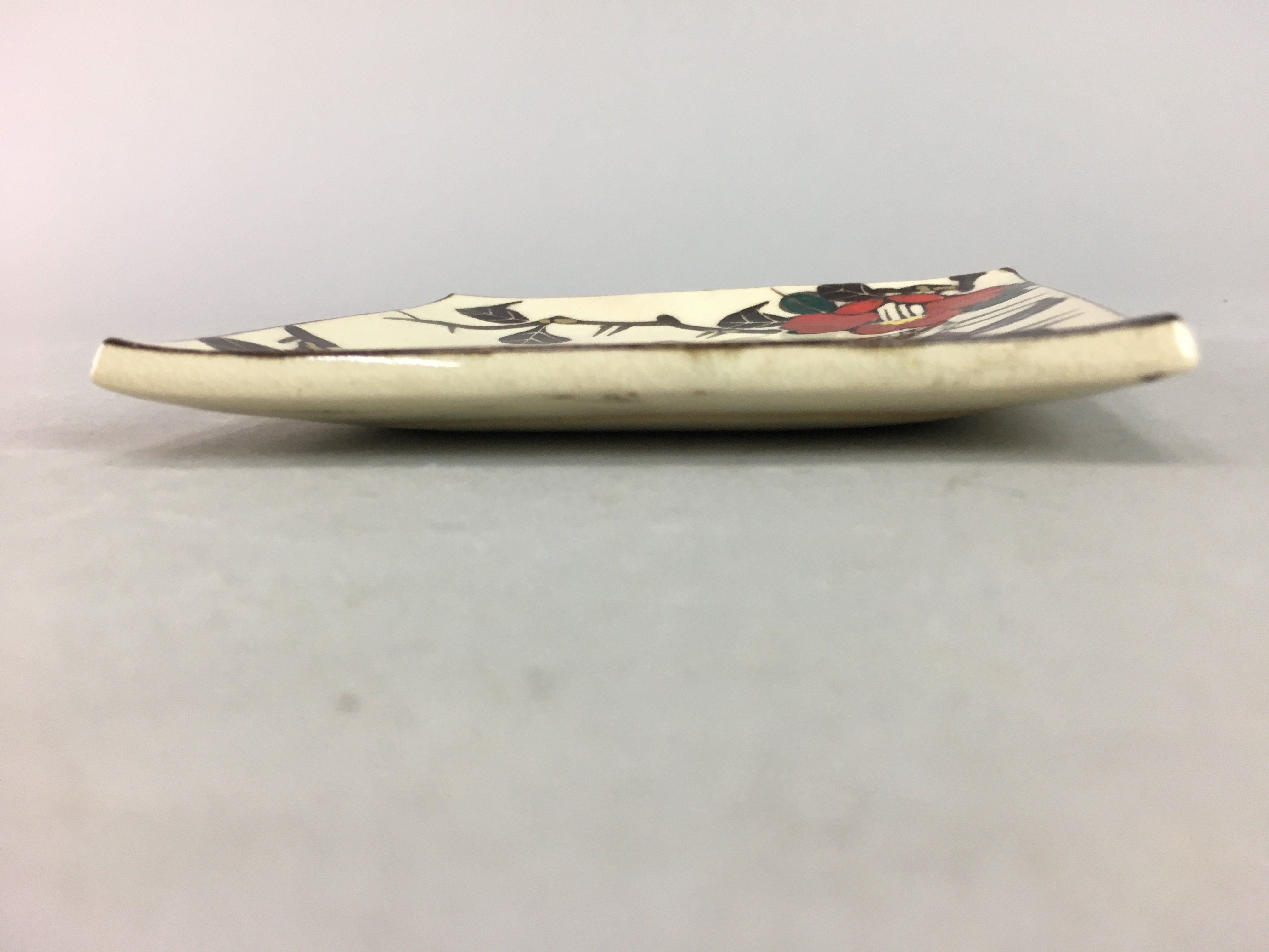 Japanese Ceramic Square Plate Vtg Pottery Floral Design Beige Sushi PT99