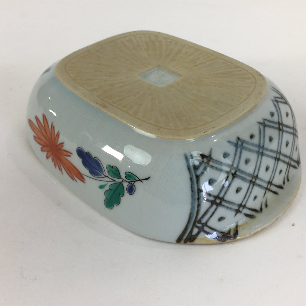 Japanese Ceramic Square Plate Vtg Pottery Red Chrysanthemum Design PP523