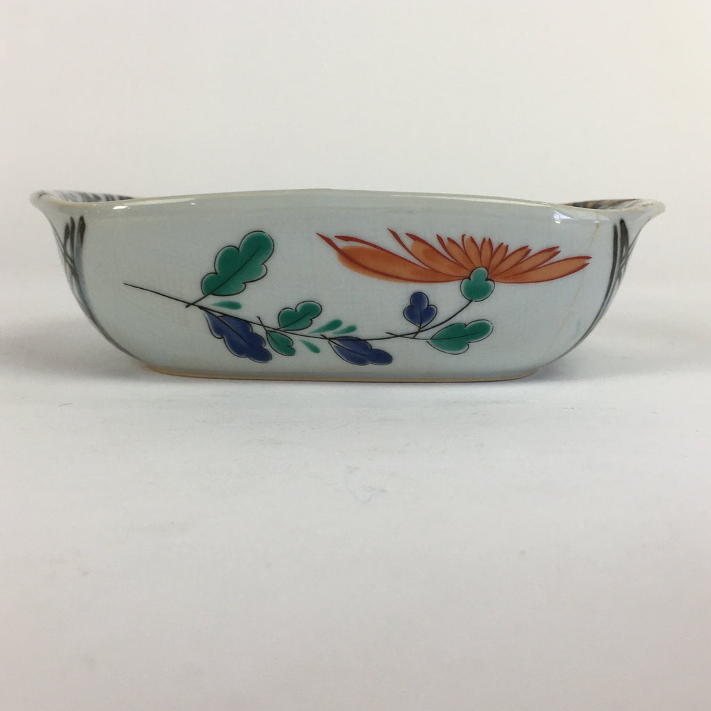 Japanese Ceramic Square Plate Vtg Pottery Red Chrysanthemum Design PP523