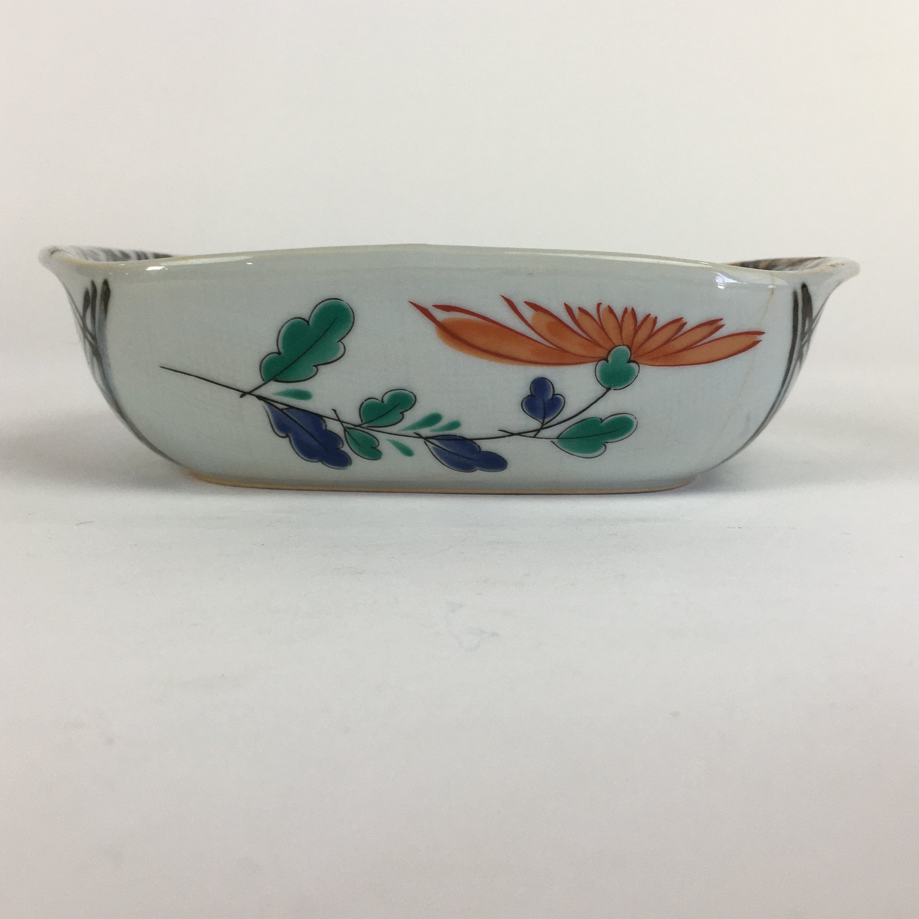 Japanese Ceramic Square Plate Vtg Pottery Red Chrysanthemum Design PP523