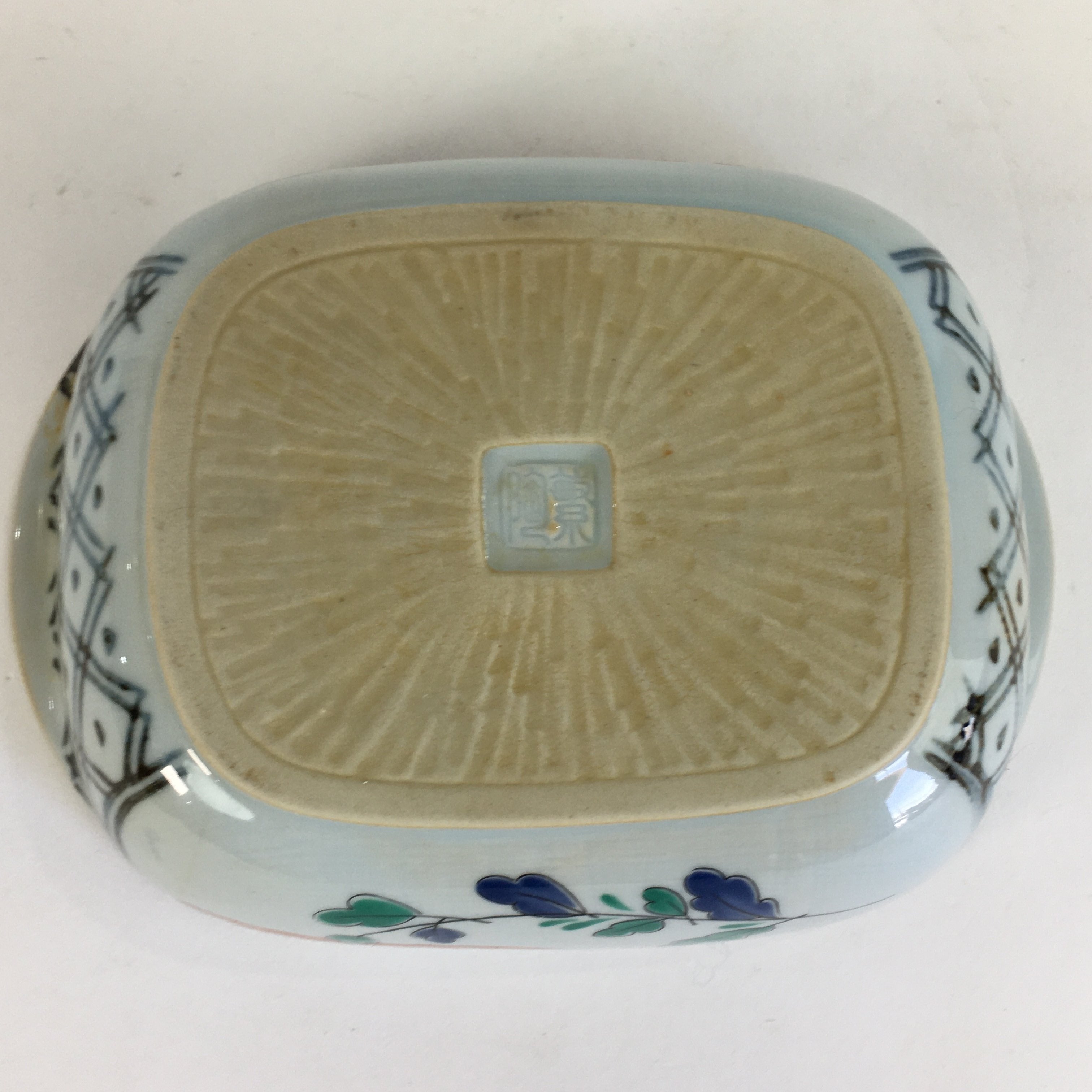 Japanese Ceramic Square Plate Vtg Pottery Red Chrysanthemum Design PP523