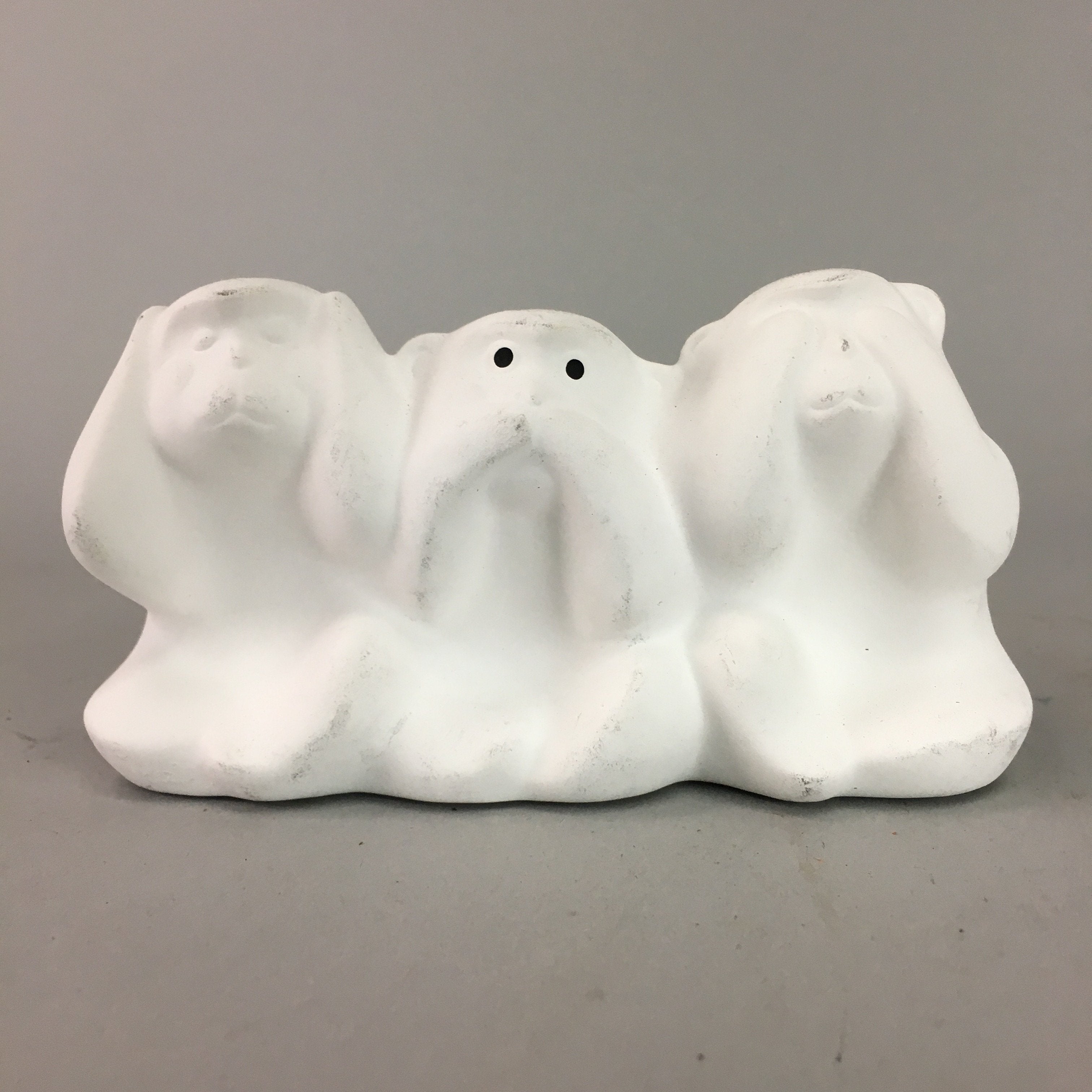 Japanese Ceramic Statue 3 Wise Monkeys Vtg Zodiac Figurine Lucky Charm BD410
