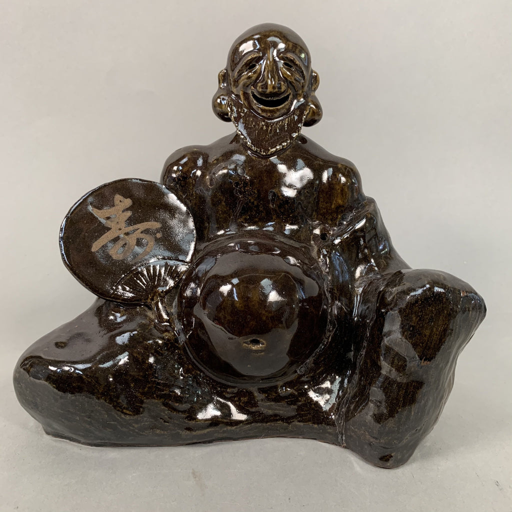 Japanese Ceramic Statue Vtg Old Man Beard Smile Big Belly Earlobes BD559
