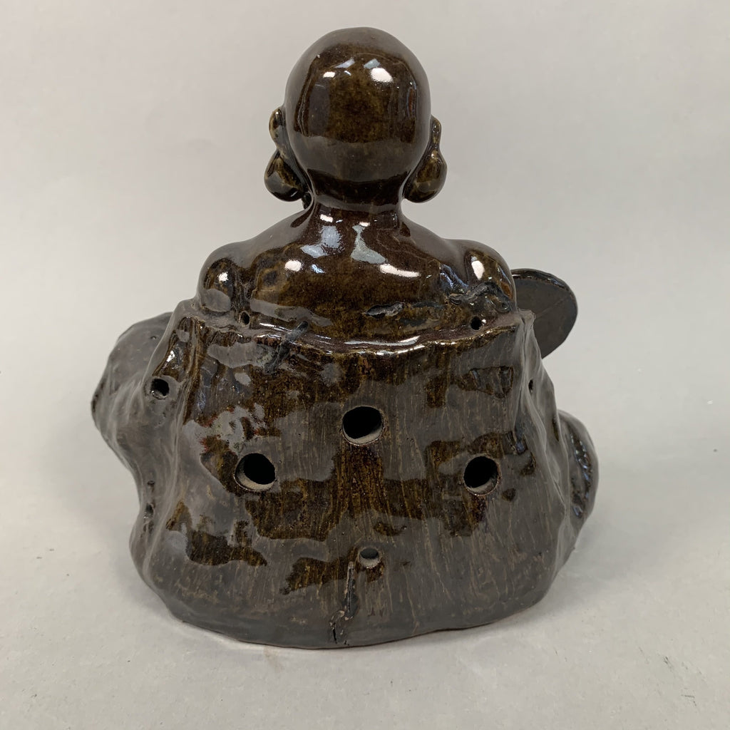 Japanese Ceramic Statue Vtg Old Man Beard Smile Big Belly Earlobes BD559