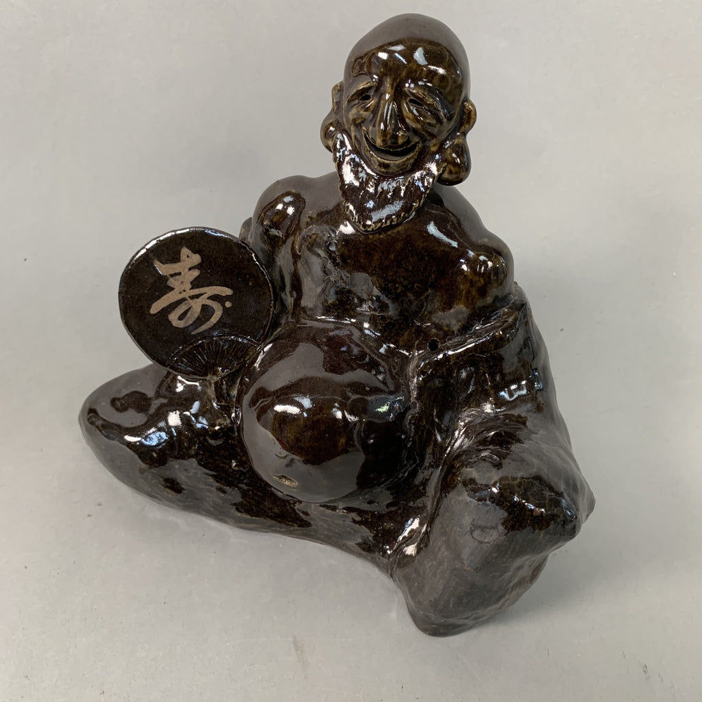 Japanese Ceramic Statue Vtg Old Man Beard Smile Big Belly Earlobes BD559