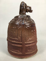 Japanese Ceramic Statue Vtg Pottery Dragon Bell Brown Purple Pillow BD555