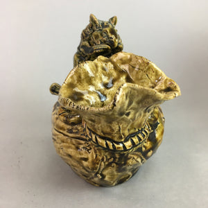 Japanese Ceramic Statue Zodiac Mouse Treasure Bag Vtg Pottery Box Okimono PX453