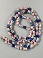 Japanese Ceramic Swirl Beads Necklace Vtg Blue Pink White 101cm Long JK36