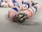 Japanese Ceramic Swirl Beads Necklace Vtg Blue Pink White 101cm Long JK36